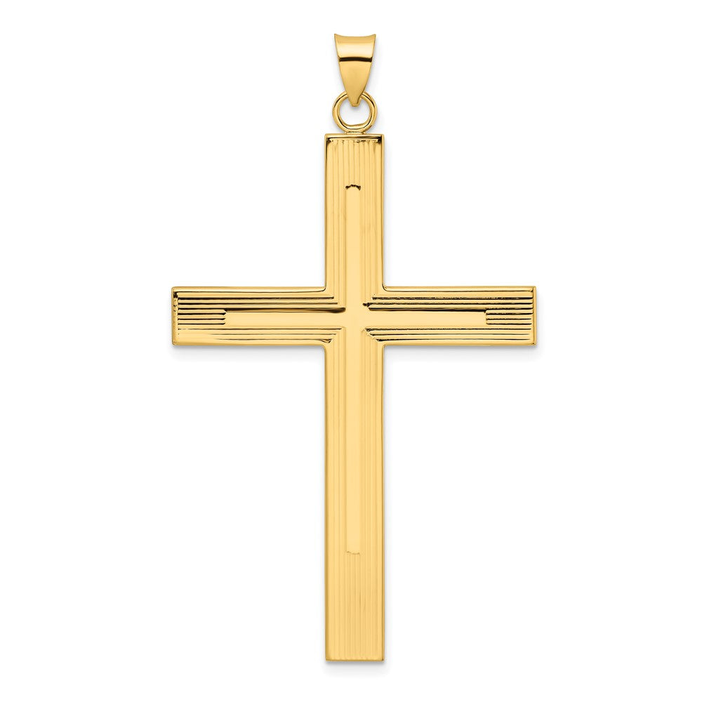 14K Gelbgold Polierter Kreuzanhänger mit Liniendesign, massiv