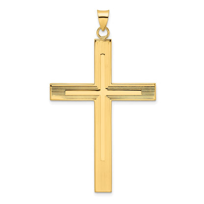 14K Gelbgold Polierter Kreuzanhänger mit Liniendesign, massiv