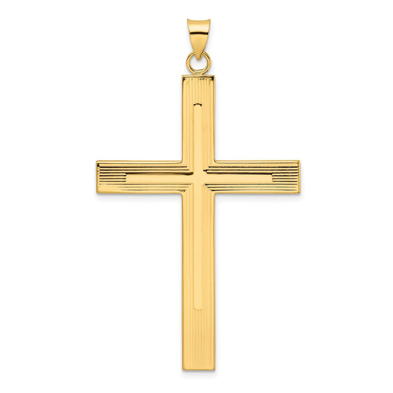 14K Gelbgold Polierter Kreuzanhänger mit Liniendesign, massiv
