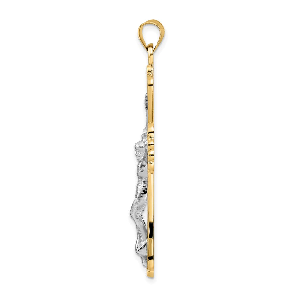 14K Bicolor-Gold Polierter Massiver Fancy-INRI-Kruzifix-Anhänger