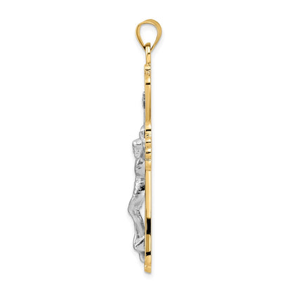 14K Bicolor-Gold Polierter Massiver Fancy-INRI-Kruzifix-Anhänger