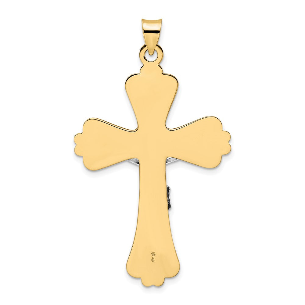 14K Bicolor-Gold Polierter Massiver Fancy-INRI-Kruzifix-Anhänger