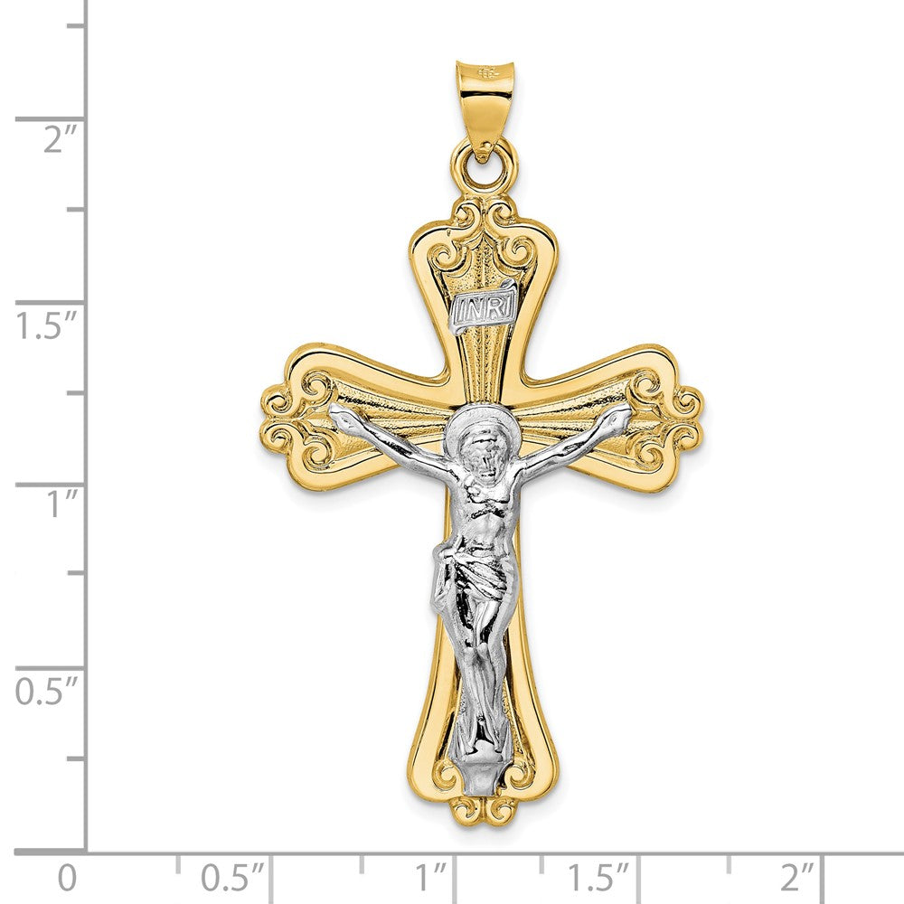 14K Bicolor-Gold Polierter Massiver Fancy-INRI-Kruzifix-Anhänger