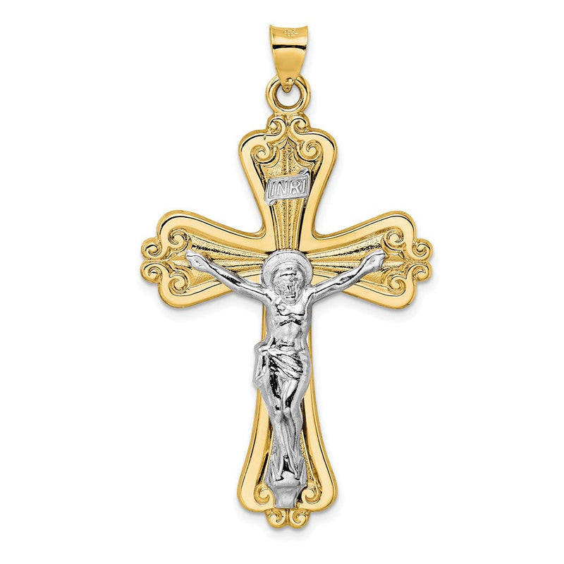 14K Bicolor-Gold Polierter Massiver Fancy-INRI-Kruzifix-Anhänger