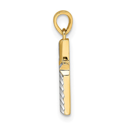 14K Gelb & Rhodium 14K mit Rhodium Diamantiert Klein Lateinisch Kreuz Anhänger