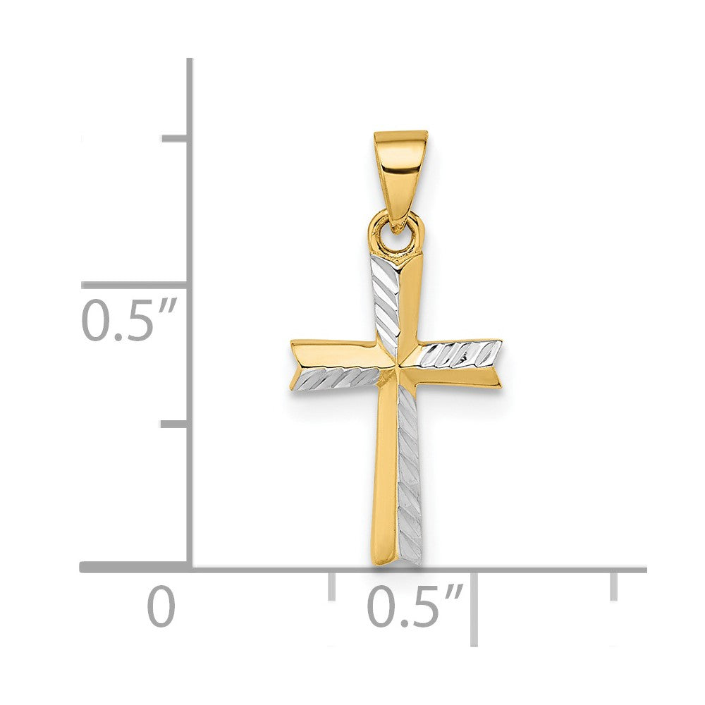 14K Gelb & Rhodium 14K mit Rhodium Diamantiert Klein Lateinisch Kreuz Anhänger