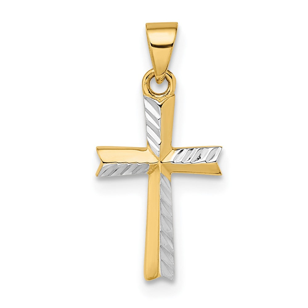 14K Gelb & Rhodium 14K mit Rhodium Diamantiert Klein Lateinisch Kreuz Anhänger