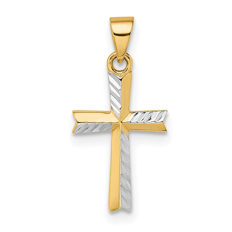 14K Gelb & Rhodium 14K mit Rhodium Diamantiert Klein Lateinisch Kreuz Anhänger