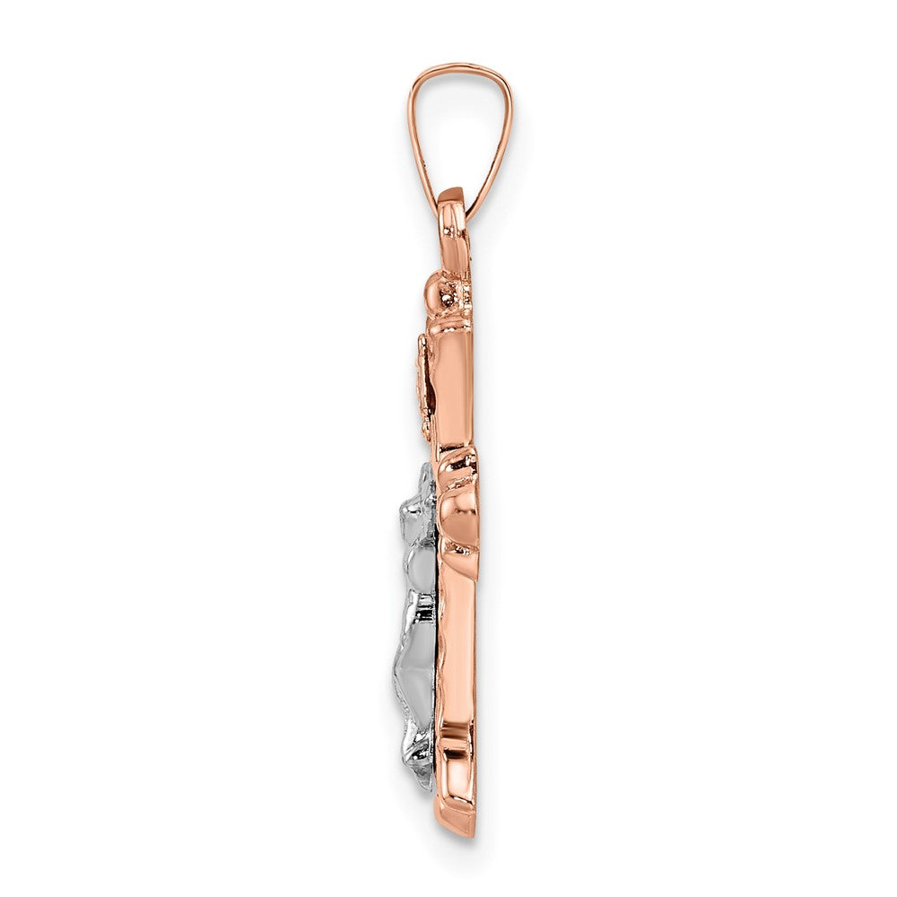 14K Bicolor 14K Rose und Weißgold Poliert Fleur De Lis Inri Hohl Kruzifix