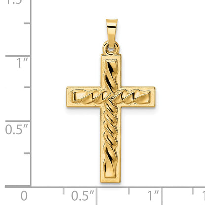 14K Gelbgold 14K Poliert und Gedreht Hohl Kreuz Anhänger