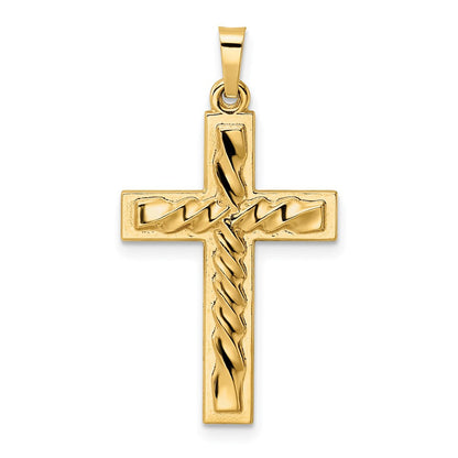 14K Gelbgold 14K Poliert und Gedreht Hohl Kreuz Anhänger