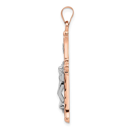 14K Bicolor 14K Rose und Weißgold Poliert Fleur De Lis Inri Hohl Kruzifix