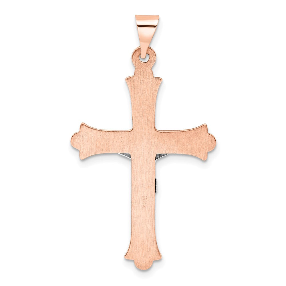 14K Bicolor 14K Rose und Weißgold Poliert Fleur De Lis Inri Hohl Kruzifix