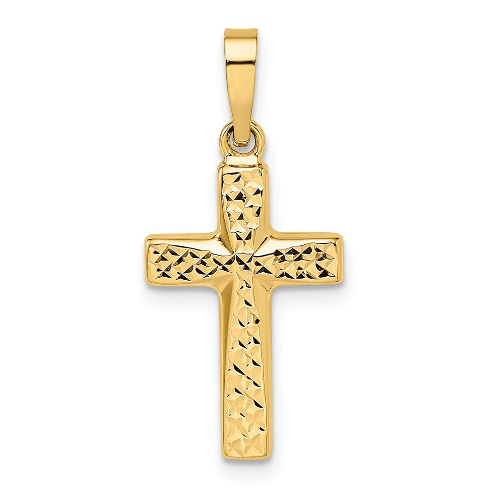 14K Gelbgold 14K Poliert Diamantiert Wendbar Gewölbt Kreuz Anhänger