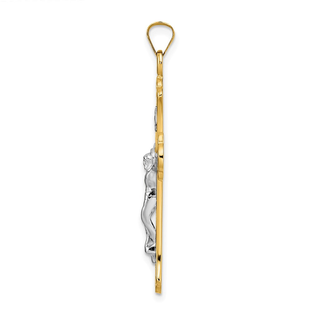 14K Bicolor Gold Polierter Massiver INRI Fleur-de-Lis-Kruzifix-Anhänger