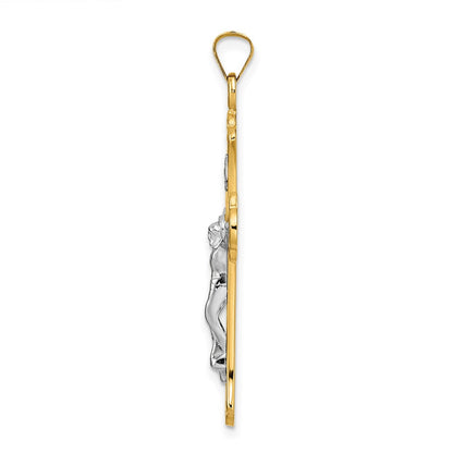 14K Bicolor Gold Polierter Massiver INRI Fleur-de-Lis-Kruzifix-Anhänger