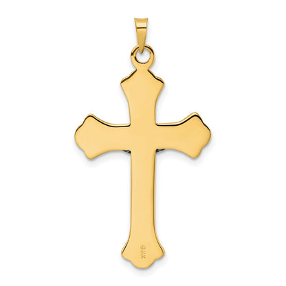 14K Bicolor Gold Polierter Massiver INRI Fleur-de-Lis-Kruzifix-Anhänger