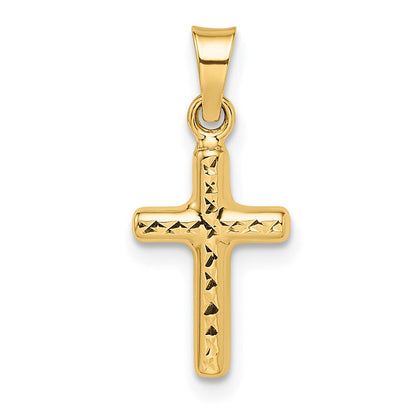 14K Gelbgold 14K Poliert Diamantiert Wendbar Gewölbt Kreuz Anhänger