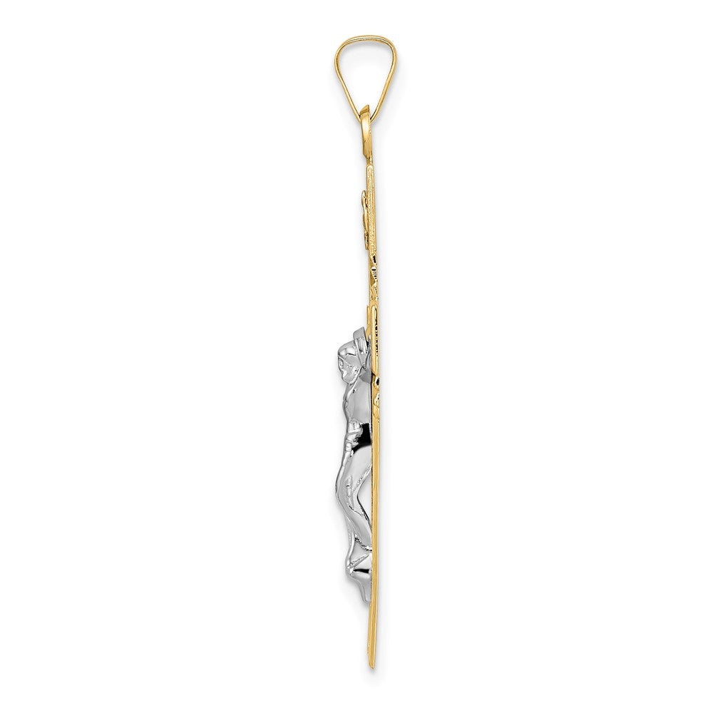 14K Bicolor Gold Polierter Massiver Keltischer INRI Kruzifix-Anhänger