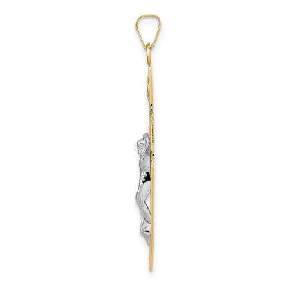 14K Bicolor Gold Polierter Massiver Keltischer INRI Kruzifix-Anhänger
