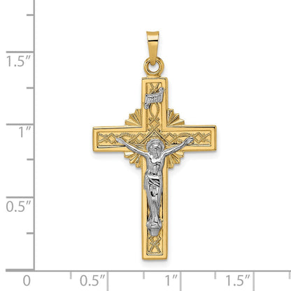 14K Bicolor Gold Polierter Massiver Keltischer INRI Kruzifix-Anhänger