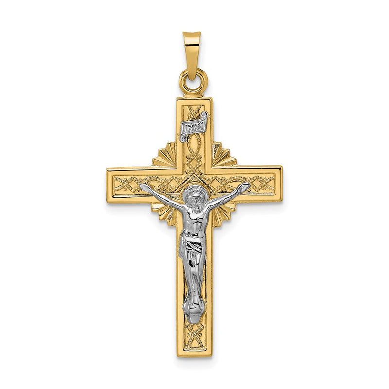 14K Bicolor Gold Polierter Massiver Keltischer INRI Kruzifix-Anhänger