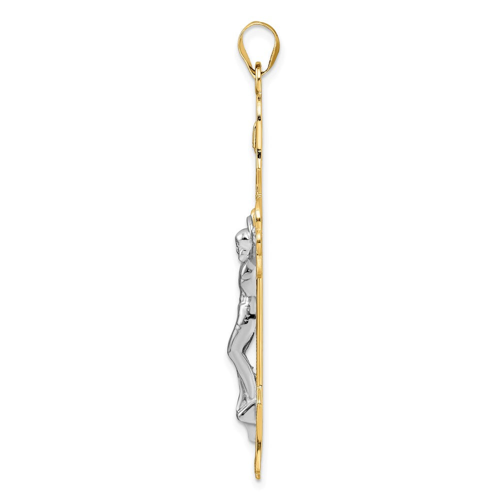 14K Bicolor Gold Massiv INRI Filigran-Kruzifix-Anhänger