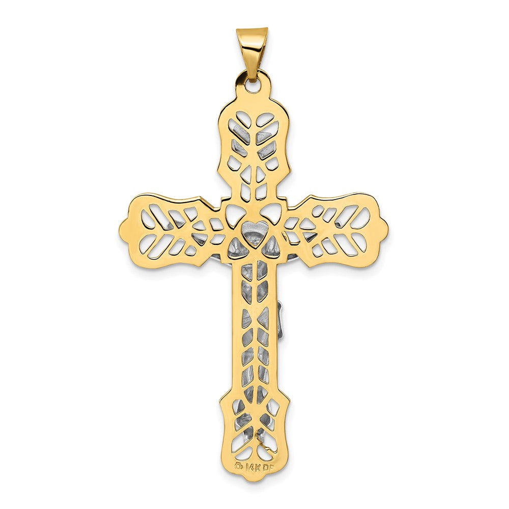 14K Bicolor Gold Massiv INRI Filigran-Kruzifix-Anhänger