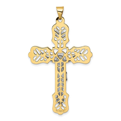 14K Bicolor Gold Massiv INRI Filigran-Kruzifix-Anhänger