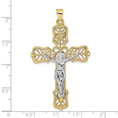 14K Bicolor Gold Massiv INRI Filigran-Kruzifix-Anhänger