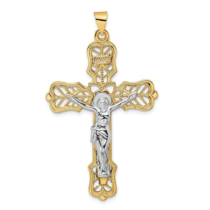 14K Bicolor Gold Massiv INRI Filigran-Kruzifix-Anhänger