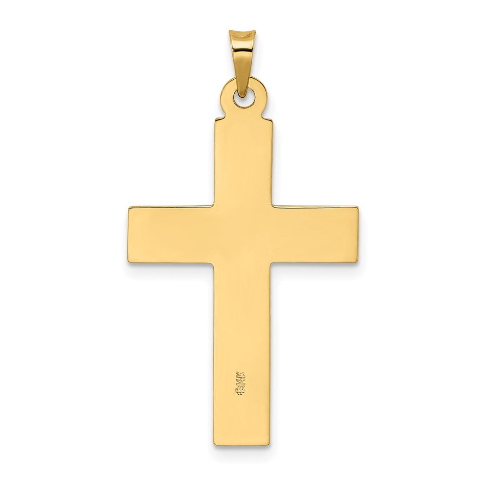 14K Gelbgold Massiver Kreuz-Anhänger mit polierter Holzstruktur