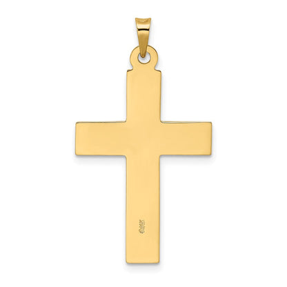 14K Gelbgold Massiver Kreuz-Anhänger mit polierter Holzstruktur