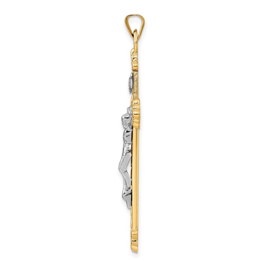 14K Bicolor 14K Bicolor Poliert Hohl Inri Knospend Kruzifix Anhänger