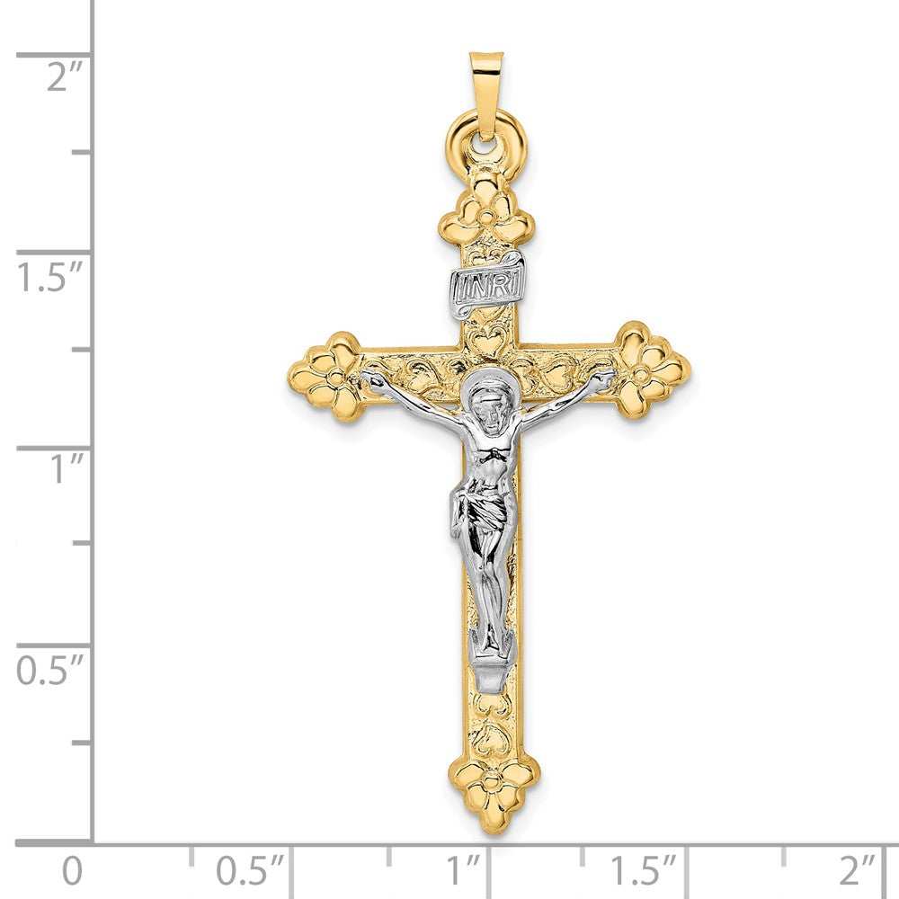 14K Bicolor 14K Bicolor Poliert Hohl Inri Knospend Kruzifix Anhänger