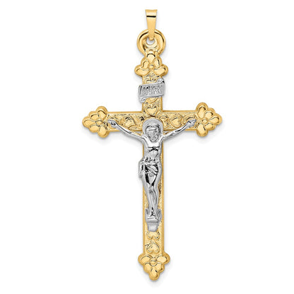 14K Bicolor 14K Bicolor Poliert Hohl Inri Knospend Kruzifix Anhänger