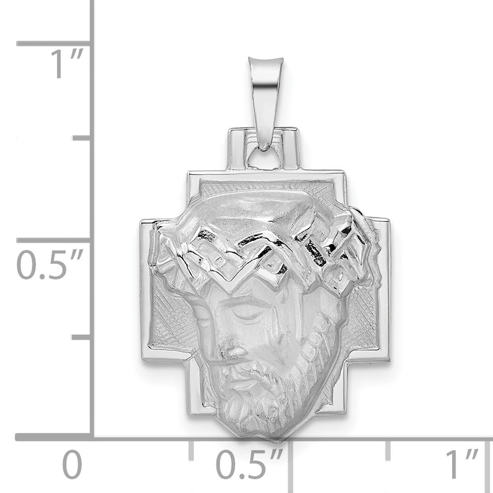 14K Weißgold Poliert und Satiniert Massiv Jesuskopf-Anhänger