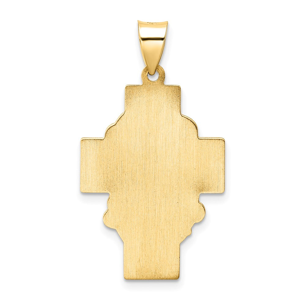 14K Gelbgold Poliert und Satiniert Hohl Jesus Face Kreuz Anhänger