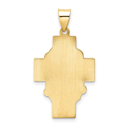 14K Gelbgold Poliert und Satiniert Hohl Jesus Face Kreuz Anhänger