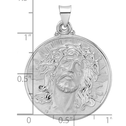 14K Weißgold Poliert und Satiniert Hohl Jesus Face Plättchen Anhänger