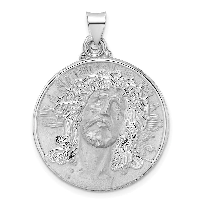 14K Weißgold Poliert und Satiniert Hohl Jesus Face Plättchen Anhänger