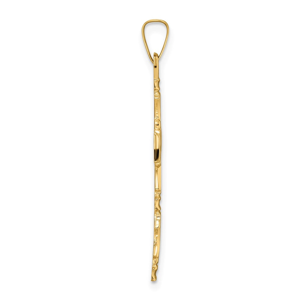 14K Gelbgold Polierter Massiver Kreuzanhänger mit Blumenmotiv in der Mitte
