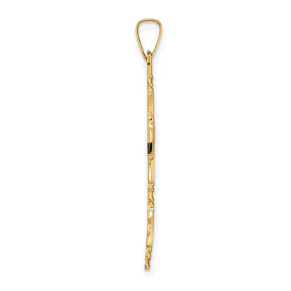 14K Gelbgold Polierter Massiver Kreuzanhänger mit Blumenmotiv in der Mitte