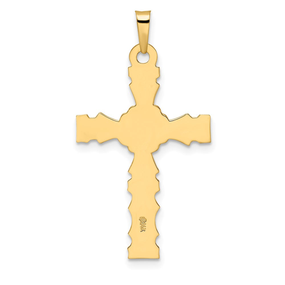 14K Gelbgold Polierter Massiver Kreuzanhänger mit Blumenmotiv in der Mitte