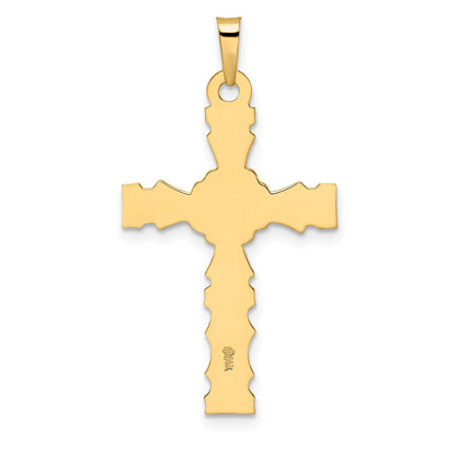 14K Gelbgold Polierter Massiver Kreuzanhänger mit Blumenmotiv in der Mitte
