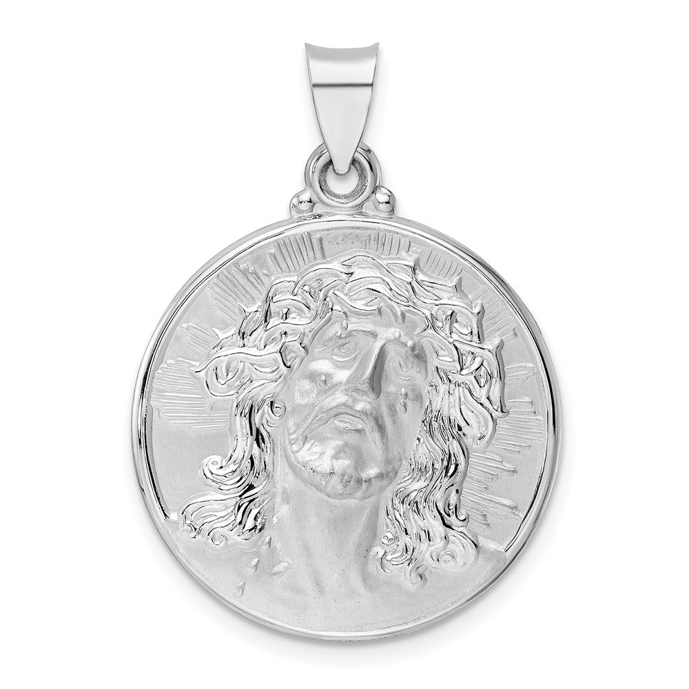 14K Weißgold 14K Weißgold Poliert und Satiniert Hohl Jesus Face Plättchen Anhänger