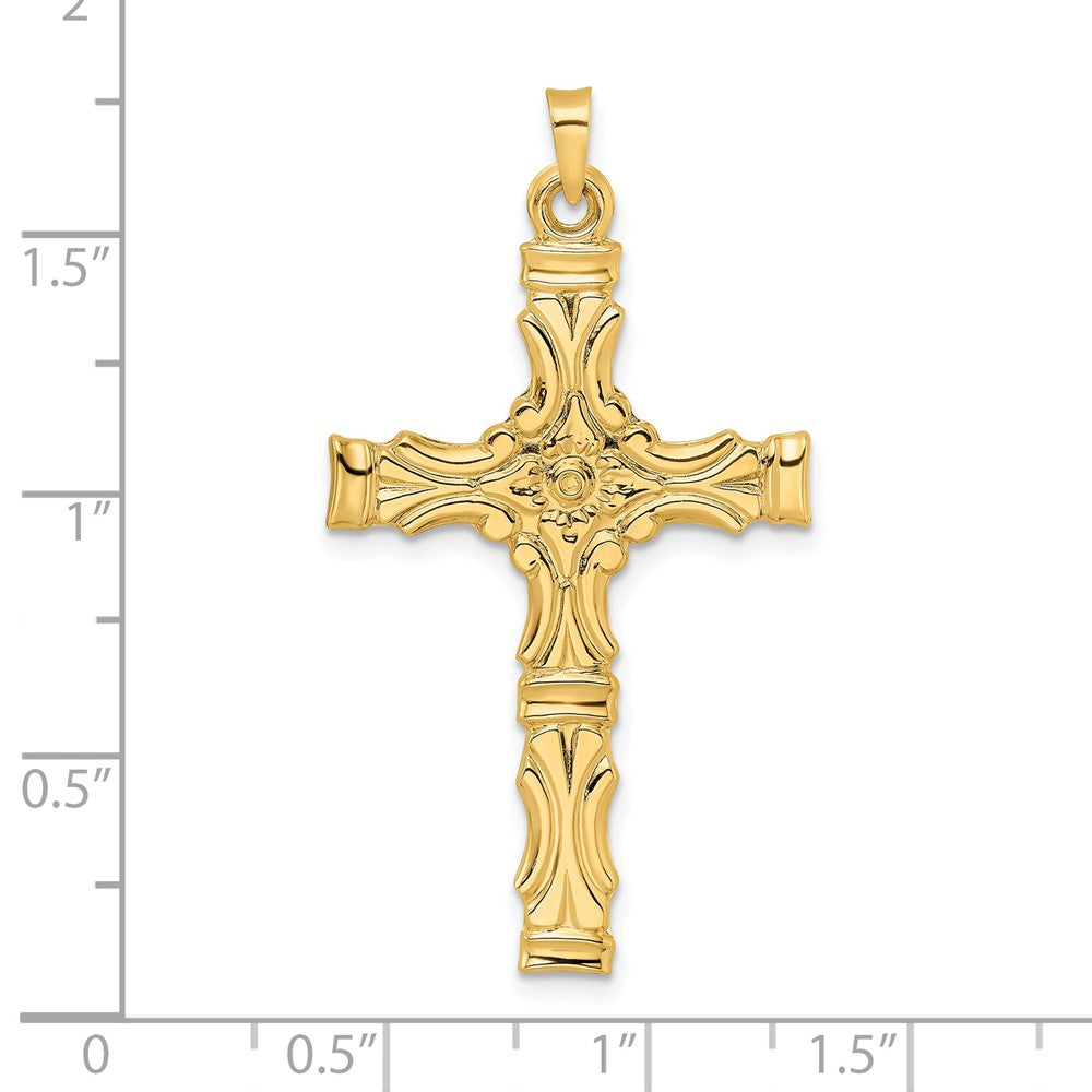 14K Gelbgold Polierter Massiver Kreuzanhänger mit Fantasie-Design