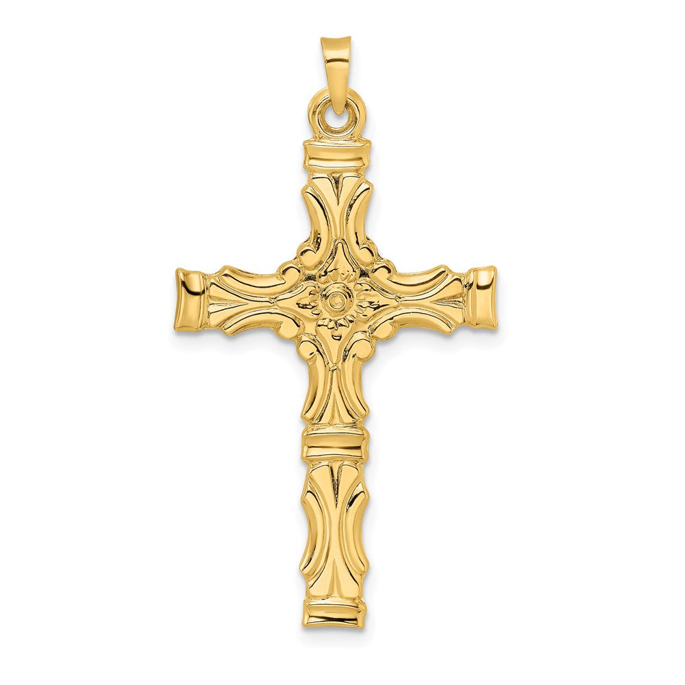 14K Gelbgold Polierter Massiver Kreuzanhänger mit Fantasie-Design