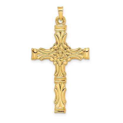 14K Gelbgold Polierter Massiver Kreuzanhänger mit Fantasie-Design