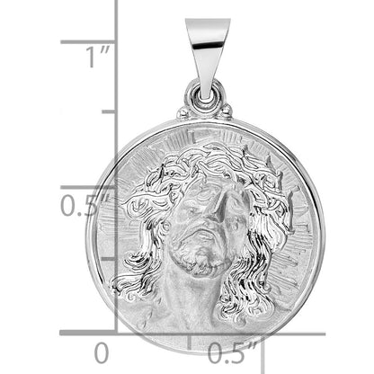 14K Weißgold 14K Weißgold Poliert und Satiniert Hohl Jesus Face Plättchen Anhänger